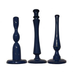 Trio de castiçal azul de madeira